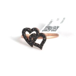 925 Sterling Silver Intimate Hearts Ring with Black CZ - Nusrettaki (1)