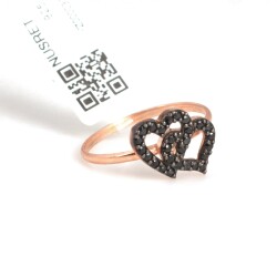 925 Sterling Silver Intimate Hearts Ring with Black CZ - Nusrettaki