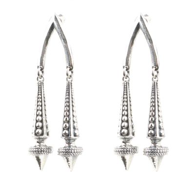 925 Ayar Gümüş Çift Konik Küpe - 2