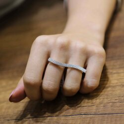 925 Ayar Gümüş Çift Parmak Beyaz Taşlı Nehir Model Yüzük - 4