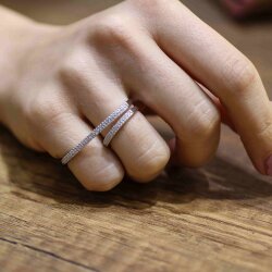 925 Ayar Gümüş Çift Parmak Çift Sıra Taşlı Yüzük - 3