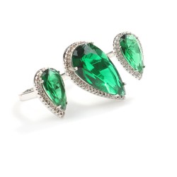 925 Ayar Gümüş Çift Parmak Yüzüğü Damla Zümrüt Üçlü - 3