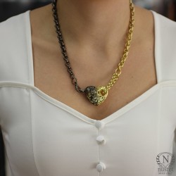 Nusrettaki - 925 Sterling Silver Heart Necklace with Doch Chain
