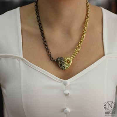 925 Sterling Silver Heart Necklace with Doch Chain - 1