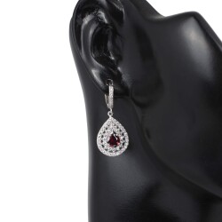 925 Ayar Gümüş Çift Sıra Anturaj Damla Garnet Taşlı Küpe - Nusrettaki (1)