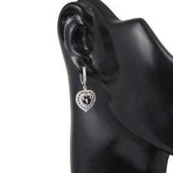 925 Ayar Gümüş Çift Sıra Anturaj Kalp Garnet Taşlı Küpe - Nusrettaki (1)