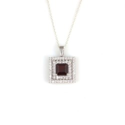 925 Ayar Gümüş Çift Sıra Anturaj Kare Garnet Taşlı Kolye - Nusrettaki (1)