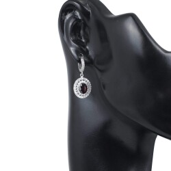 925 Ayar Gümüş Çift Sıra Anturaj Oval Garnet Taşlı Küpe - Nusrettaki (1)