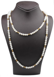 Silver Double Row Necklace with Pearl - Nusrettaki (1)