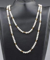 Silver Double Row Necklace with Pearl - 3