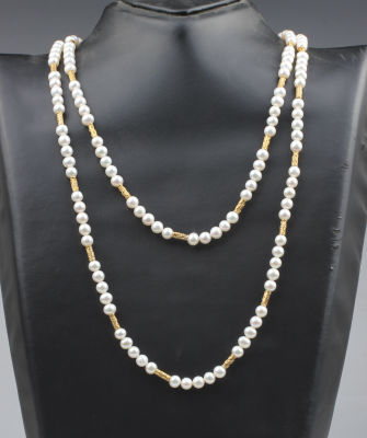 Silver Double Row Necklace with Pearl - 3