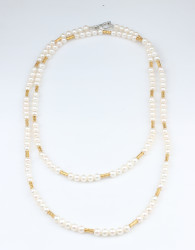 Silver Double Row Necklace with Pearl - 4