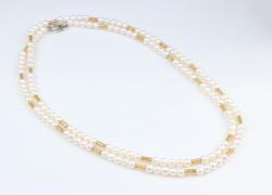 Silver Double Row Necklace with Pearl - 5