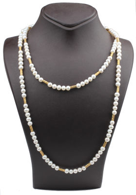 Silver Double Row Necklace with Pearl - 2