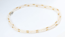 Silver Double Row Necklace with Pearl - 6
