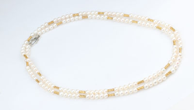 Silver Double Row Necklace with Pearl - 6