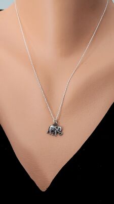 925 Ayar Gümüş Çift Taraflı Fil Model kolye - 1