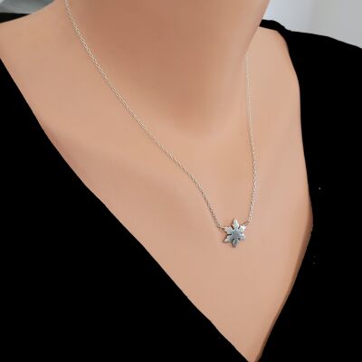 925 Ayar Gümüş Çift Taraflı Kar Tanesi Kolye - 1