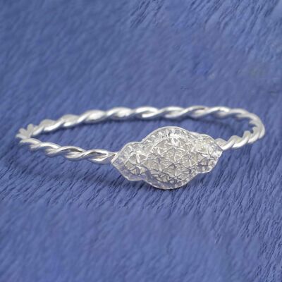 925 Ayar Gümüş Çift Tel İnce Yıldız Kaşlı Burma Bilezik - 1