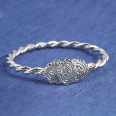 925 Ayar Gümüş Çift Tel Oval Kaşlı Burma Bilezik - 1