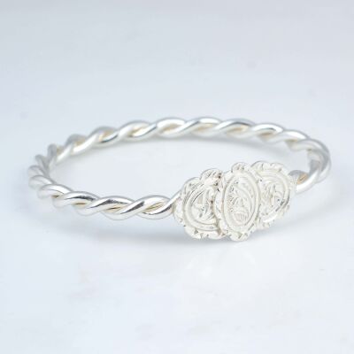 925 Ayar Gümüş Çift Tel Oval Kaşlı Burma Bilezik - 2