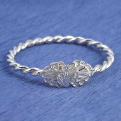 925 Ayar Gümüş Çift Tel Yaprak Kaşlı Burma Bilezik - Nusrettaki