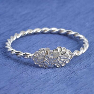 925 Ayar Gümüş Çift Tel Yaprak Kaşlı Burma Bilezik - 1