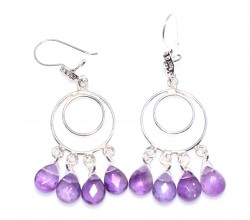 925 Silver Double Hoop Dangle Filigree Earrings with Amethyst - Nusrettaki (1)