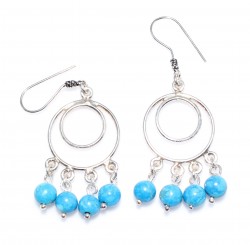 925 Silver Double Hoop Dangle Filigree Earrings with Turquoise - Nusrettaki (1)