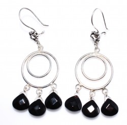 925 Silver Double Hoop Dangle Filigree Earrings with Black Onyx - Nusrettaki (1)