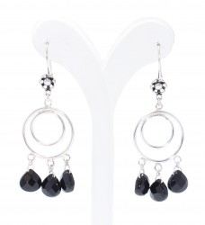 925 Silver Double Hoop Dangle Filigree Earrings with Black Onyx - 3