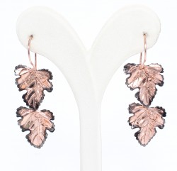 925 Rose Silver Two Vine Leaves Dangle Earrings - Nusrettaki (1)