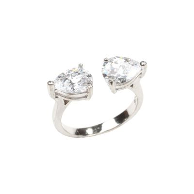 925 Ayar Gümüş Çiftli Damla Taşlı Yüzük - 4