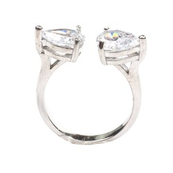 925 Ayar Gümüş Çiftli Damla Taşlı Yüzük - 8