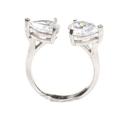 925 Ayar Gümüş Çiftli Damla Taşlı Yüzük - 8