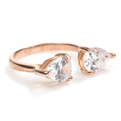 925 Ayar Gümüş Çiftli Damla Taşlı Yüzük - 9