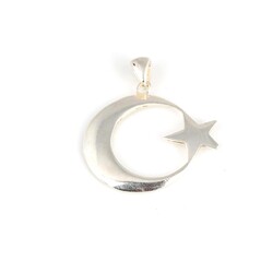 925 Ayar Gümüş Cilalı Ay Yıldız Kolye Ucu - Nusrettaki