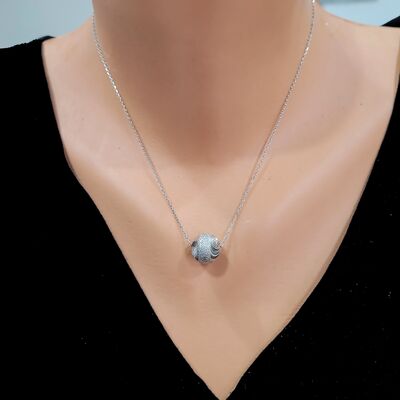 925 Sterling Silver Striped Christmas Ball Design Necklace - 1