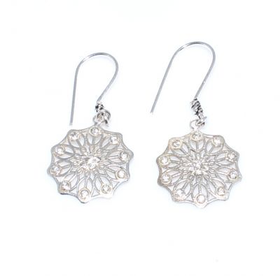 925 Silver Polygonal Flower Stoned Earrings - 2