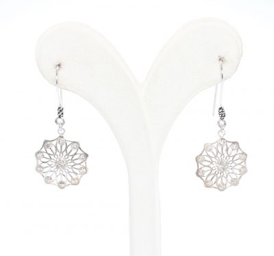 925 Silver Polygonal Flower Stoned Earrings - 3