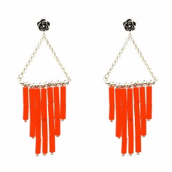 Sterling Silver Dangling Bars Earrings with Red Coral - Nusrettaki (1)
