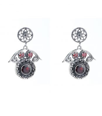 Silver Antique Earrings with Ruby - 1