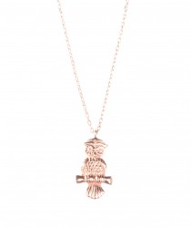 Sterling Silver Owl Designer Charm Necklace, Rose Gold Vermeil - Nusrettaki (1)