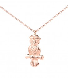 Sterling Silver Owl Designer Charm Necklace, Rose Gold Vermeil - Nusrettaki
