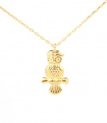 Sterling Silver Owl Designer Charm Necklace, Gold Vermeil - Nusrettaki
