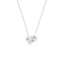 925 Ayar Gümüş Mavi Taş Detaylı Beyaz Taşlı Kalp Kolye - 4