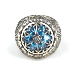 925 Ayar Gümüş Damla Akumarin Taşlı El Kalemli Erkek Yüzüğü - 4