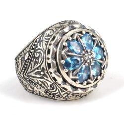 925 Ayar Gümüş Damla Akumarin Taşlı El Kalemli Erkek Yüzüğü - Nusrettaki (1)