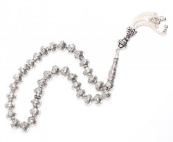 Silver Drop Pattern Prayer Beads, Tugra Design Imame - Nusrettaki (1)
