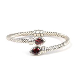925 Ayar Gümüş Damla Garnet Taşlı Burgu Kol Erkek Bileziği - Nusrettaki